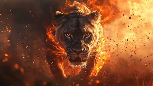 Burning Lioness: A Portrait of Strength