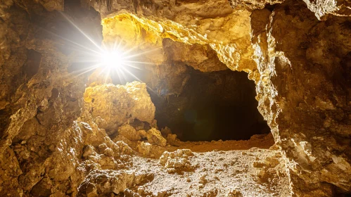 Illuminated Cave with Rocky Interior