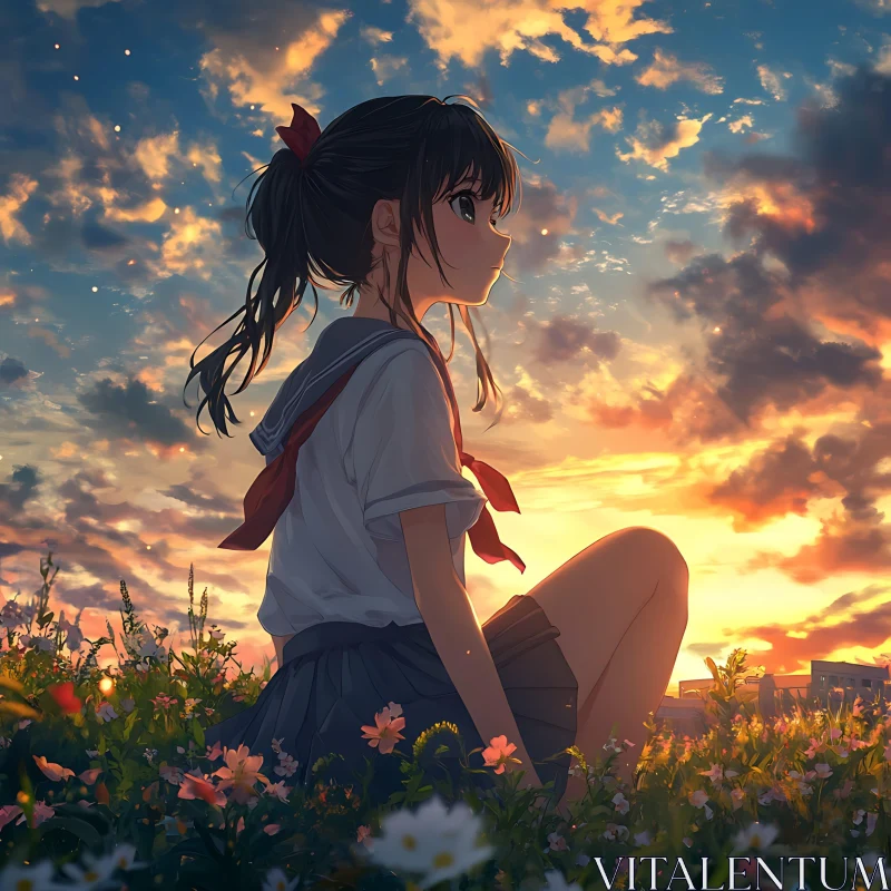 Tranquil Anime Girl in Nature AI Image