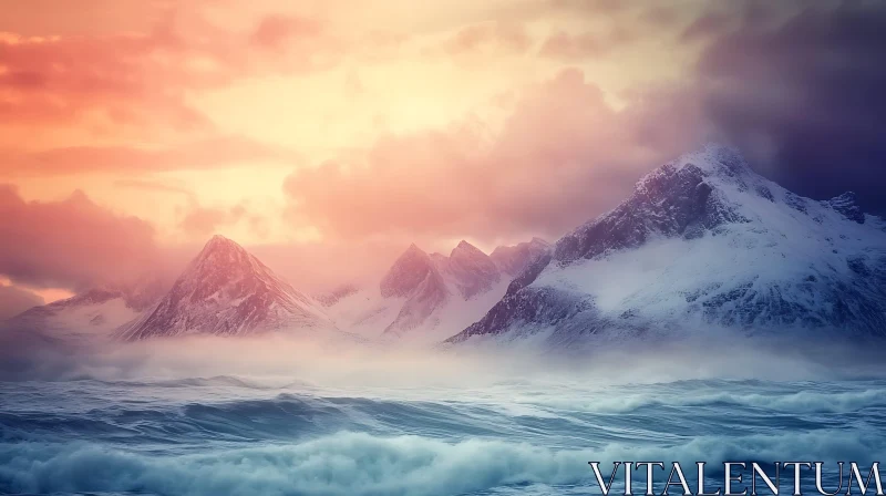 AI ART Winter Mountains and Ocean View