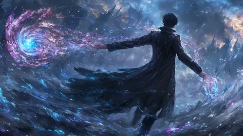 Mystic Figure Casting Cosmic Spell