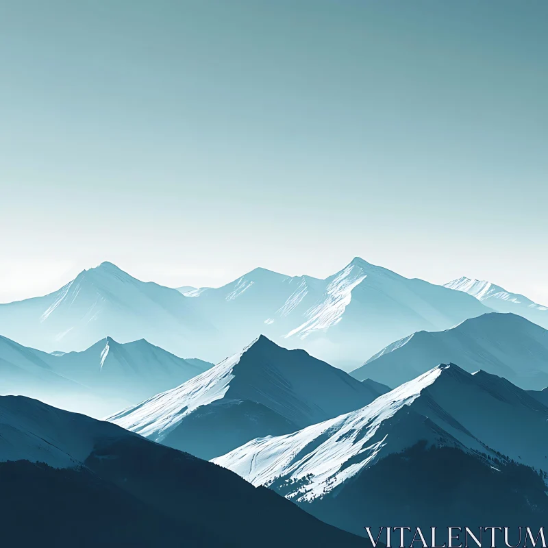 AI ART Blue Toned Mountain Range Landscape