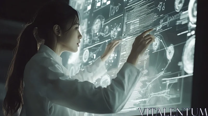 Woman Analyzing Data on Futuristic Screen AI Image