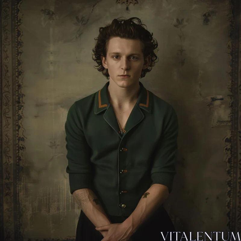 AI ART Tom Holland in Green Elegant Shirt