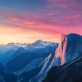 Pink Sunset Over Mountain Peaks