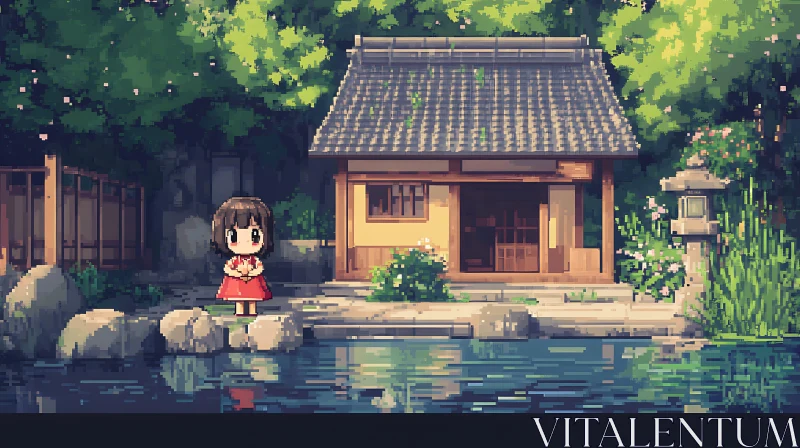 Anime Girl in a Peaceful Japanese Garden AI Image