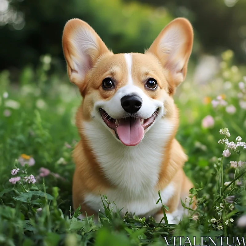 Adorable Corgi in a Green Field AI Image