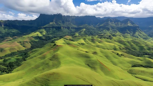 Rolling Hills Landscape with Mountain Backdrop