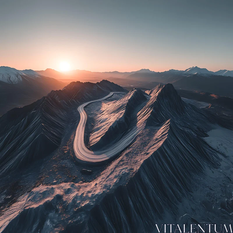 Winding Road Through Mountain Peaks AI Image