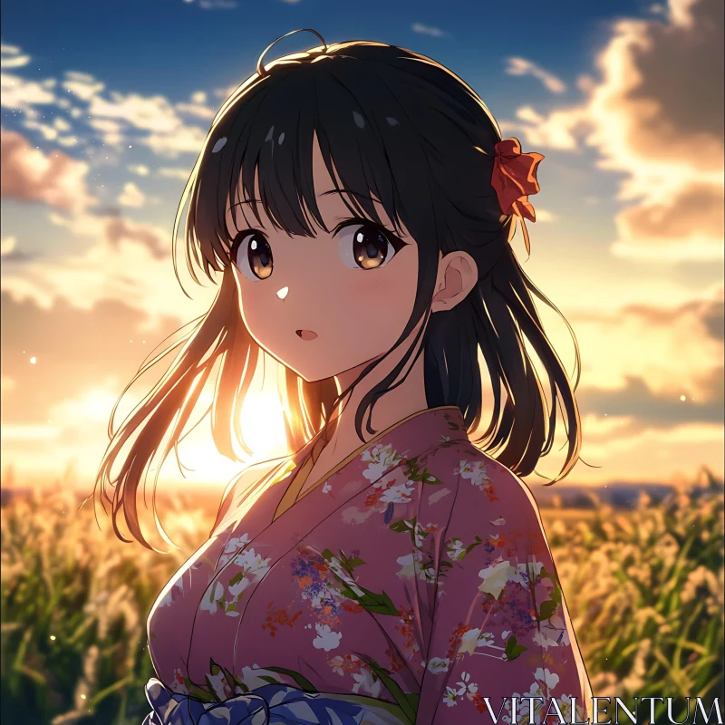 Thoughtful Anime Girl in Evening Light AI Image