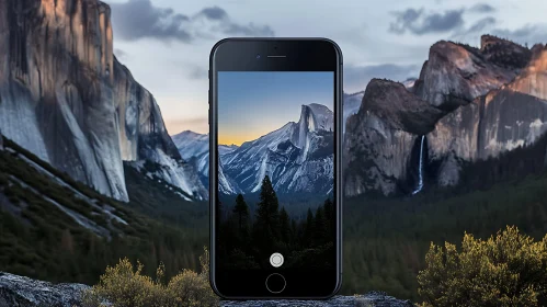 Smartphone Capturing Mountain Landscape