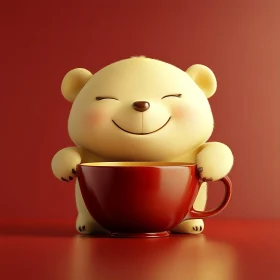 Charming Smiling Bear with Red Coffee Cup