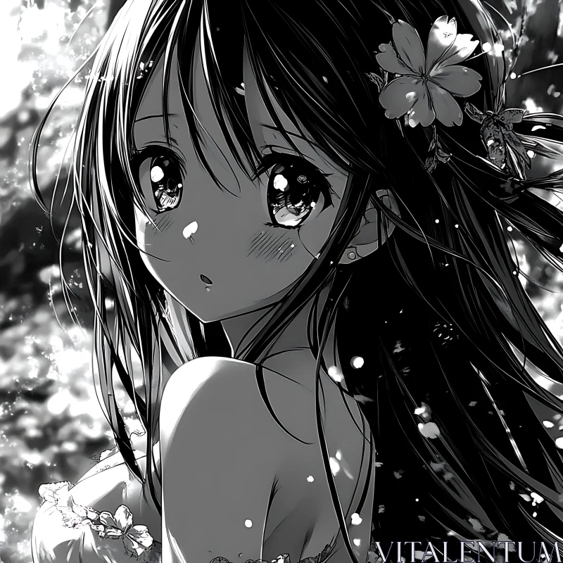 Emotive Anime Illustration in Black and White AI Image