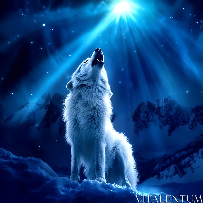 White Wolf in Snowy Mountain Scene AI Image