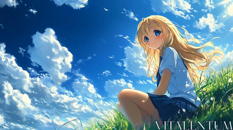 Peaceful Scene of Anime Girl in Nature AI Image