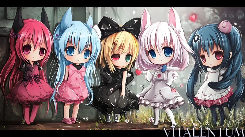 AI ART Charming Chibi Group in Enchanted Garden