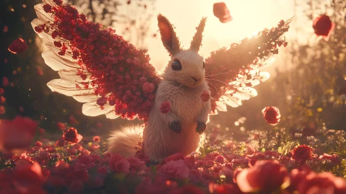 Enchanted Rabbit with Wings of Roses