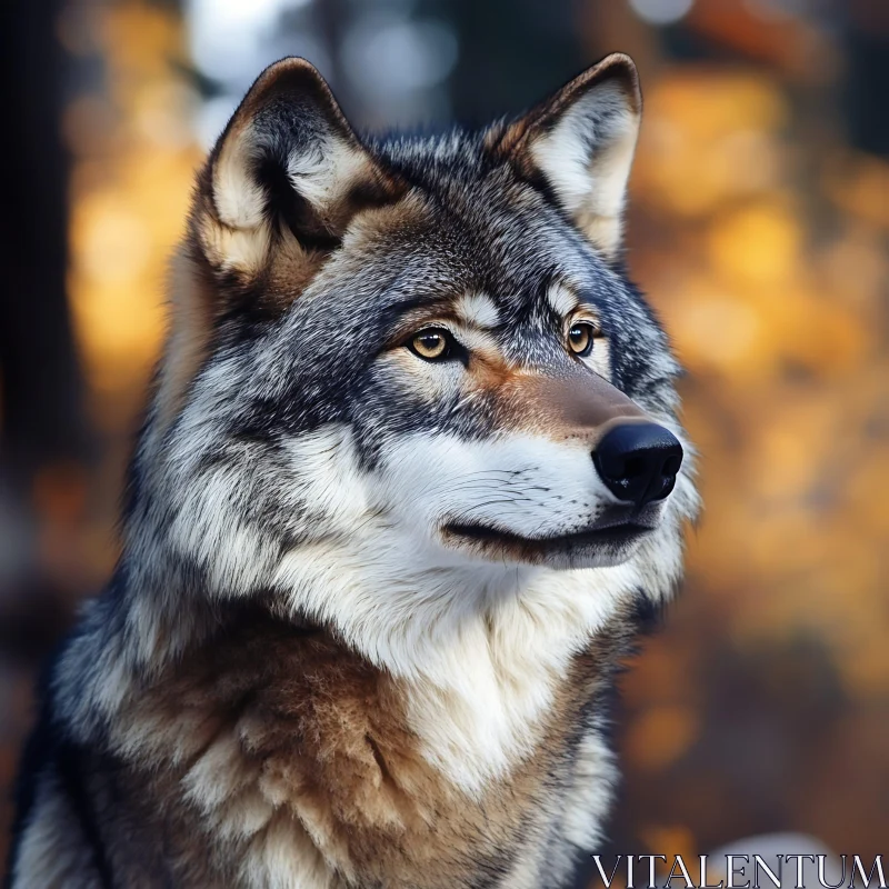 Wild Wolf in Autumn Forest AI Image