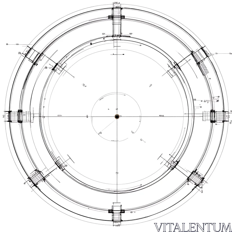 Mechanical Blueprint with Circular Design AI Image