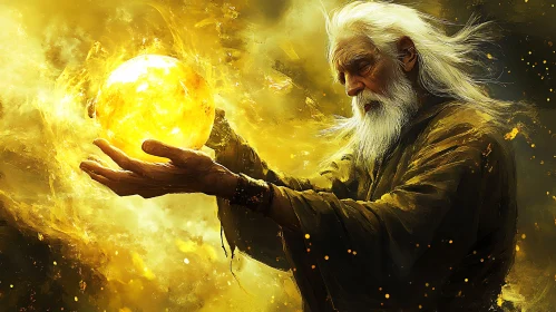 Magical Orb Held by Bearded Wizard