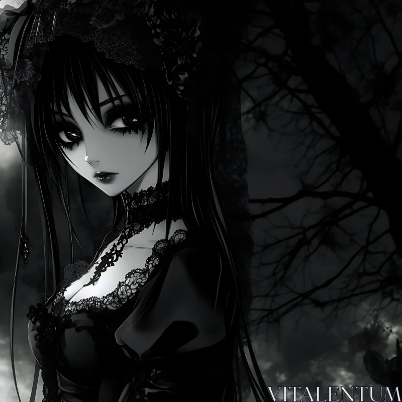 Gothic Anime Character in Black Dress AI Image