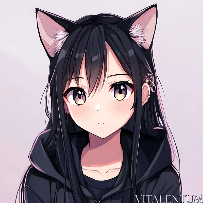 Cat Ear Anime Girl Illustration AI Image