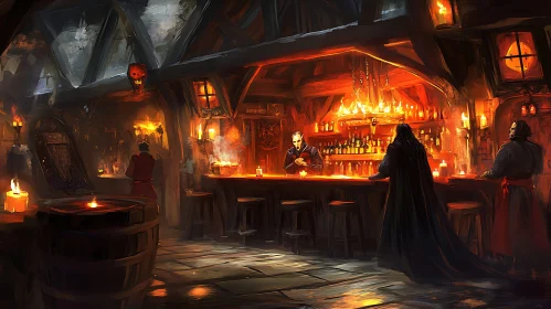 Candlelit Tavern Scene with Mysterious Figures