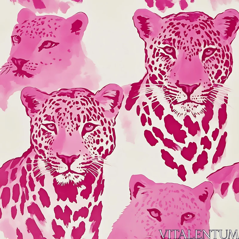 Stylized Pink Leopard Composition AI Image