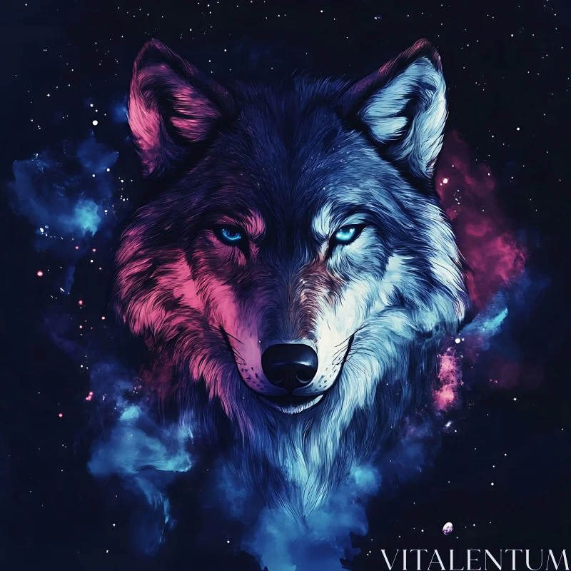 Wolf in Galactic Colors AI Image