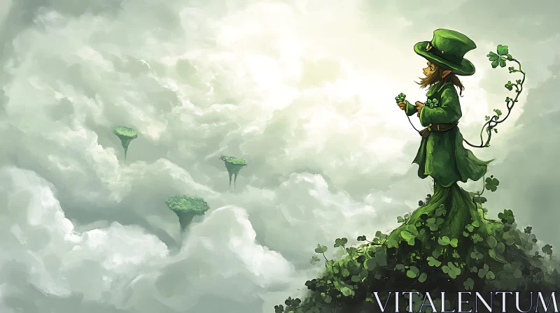 Enchanting Leprechaun with Clovers Illustration AI Image