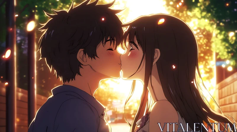 Anime Kiss at Sunset AI Image