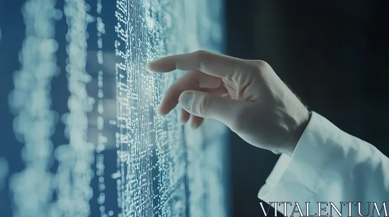 AI ART Hand Interacting with Virtual Data Stream