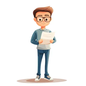 Cartoon Boy Holding Document