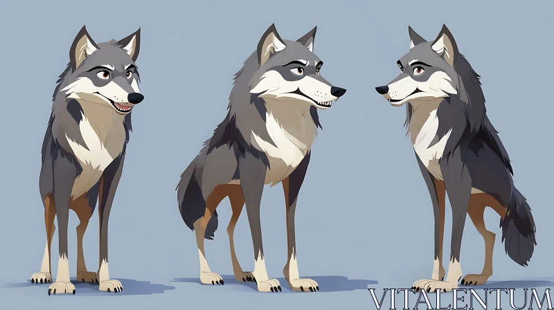 AI ART Cartoon Wolves in Various Poses