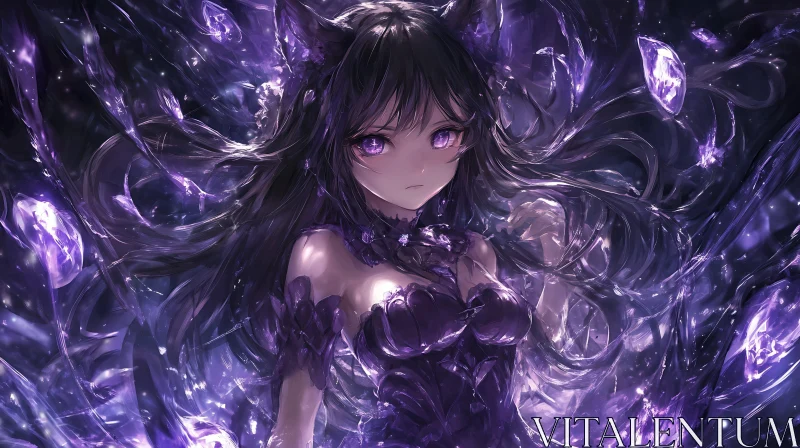 Fantasy Anime Cat-Eared Character in Enchanting Purple AI Image