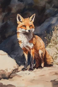 Fox in Natural Habitat Watercolor Art