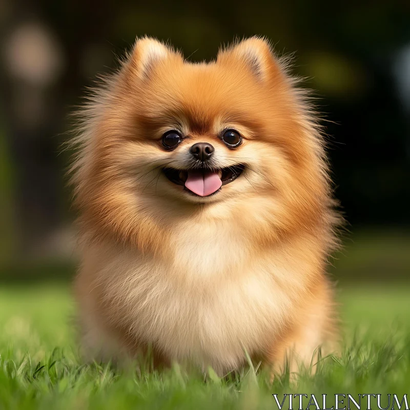 Happy Pomeranian on Grass AI Image