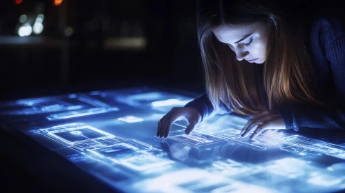 Interactive Technology Interface with Woman