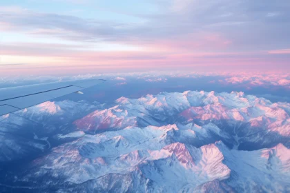 Snowy Peaks from Airplane Window