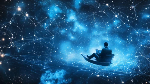 Man in Chair Among Digital Constellations