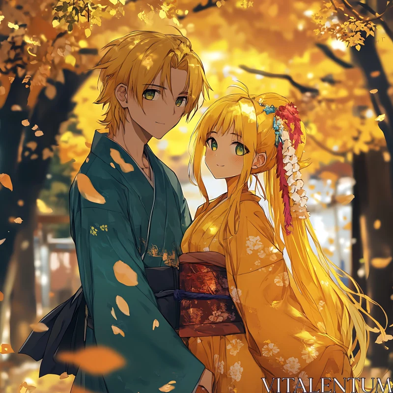 AI ART Japanese Anime Scene with Autumn Leaves