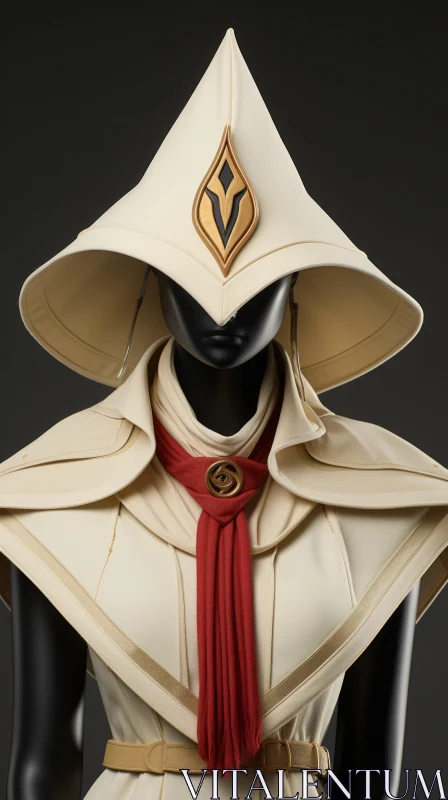 Close-Up of Unique Character Design in Light Gold and Crimson AI Image
