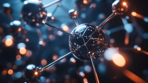 Abstract Molecular Network with Glowing Orbs