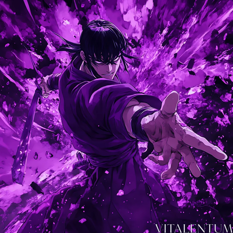 Samurai in Violet Action AI Image