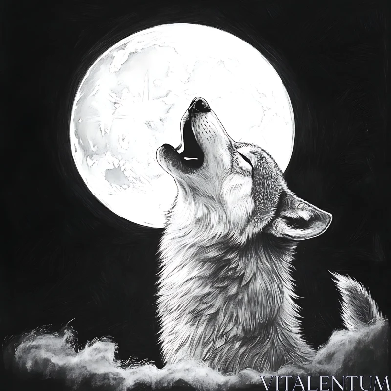 AI ART Monochrome Wolf and Moon Art