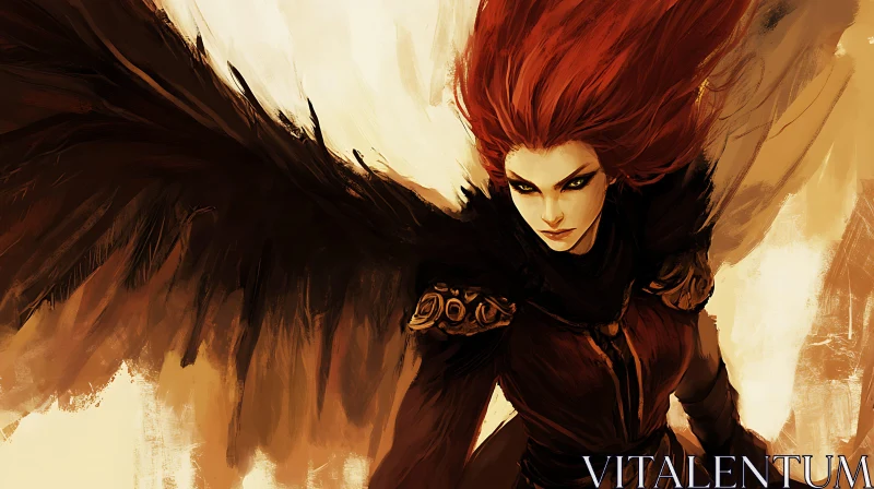 AI ART Winged Warrior Woman with Red Hair