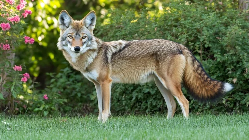 Wild Coyote in Green Meadow