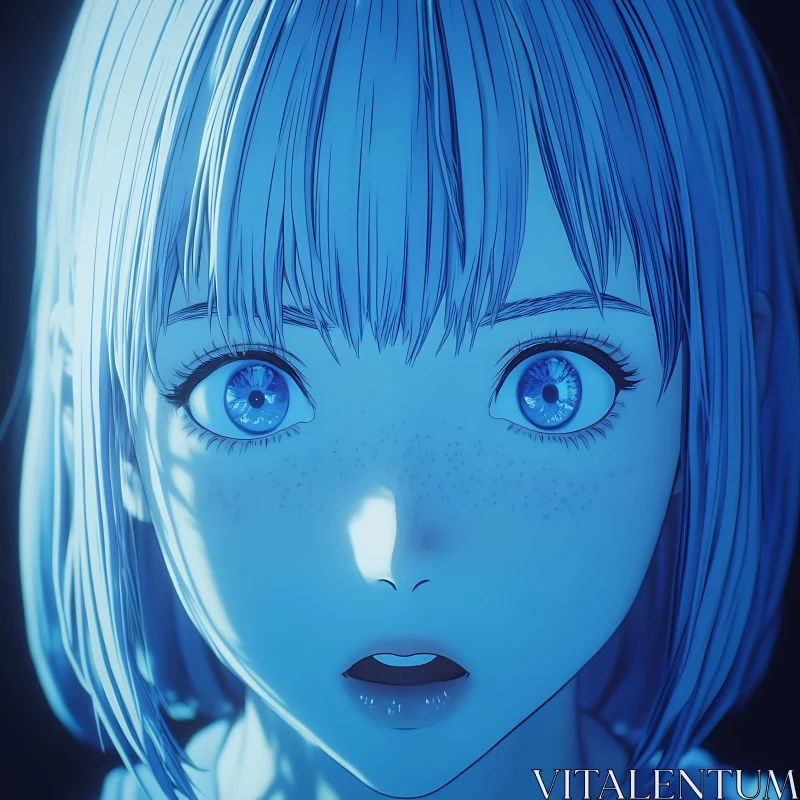 Anime Character in Blue Light AI Image