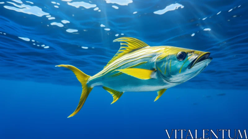 Sunlit Yellow Tuna in Cyan Ocean - A Study in Precisionism AI Image