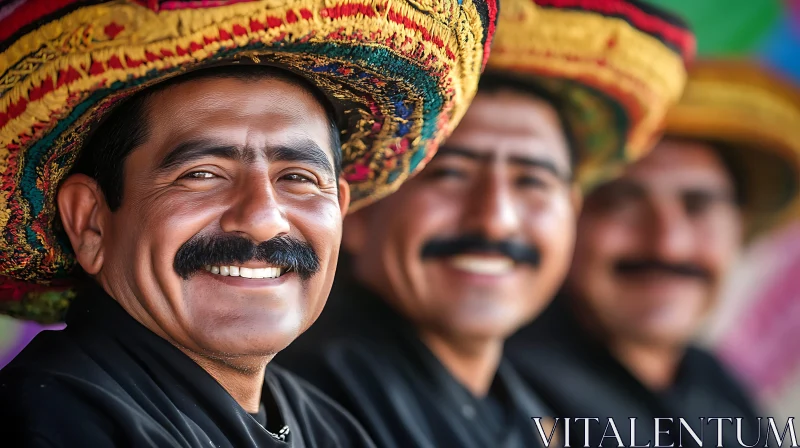 Three Men Smiling with Mustaches Wearing Hats